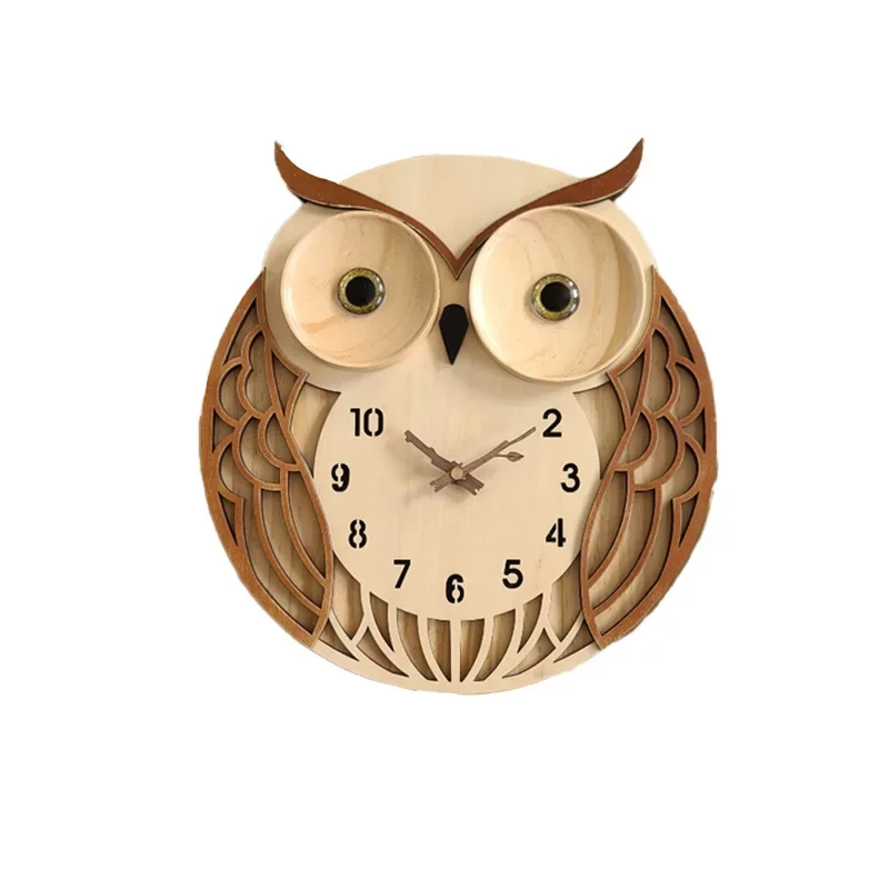 

Cartoon children's wall clock cute owl solid wood sitting dual-purpose small wall clock silent clock