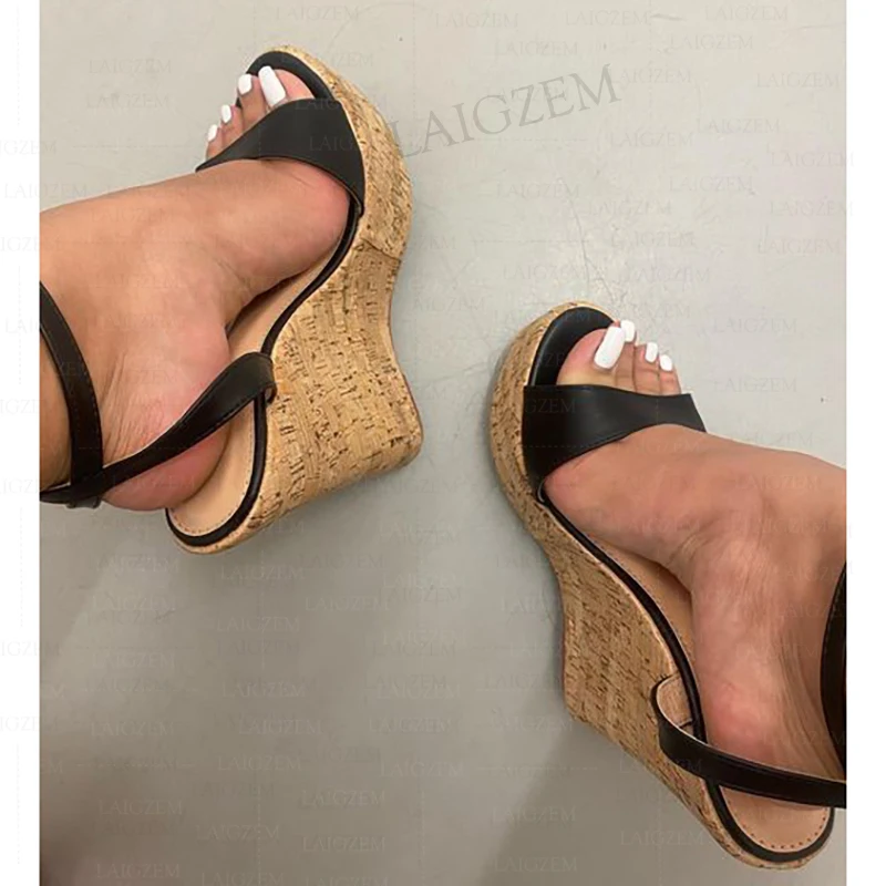 ZHIMA Women Sandals Platform Wedges Ankle Strap Open Toe Height Increase Cork Print Ladies Shoes Woman Big Size 41 43 44 48 52