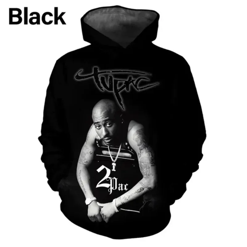 2024 2Pac Hip Hop Rap 3D Hoodie Personality Cool Street Hoodie Pullover Autumn and Winter Sweatshirts Long-sleeved Pullover