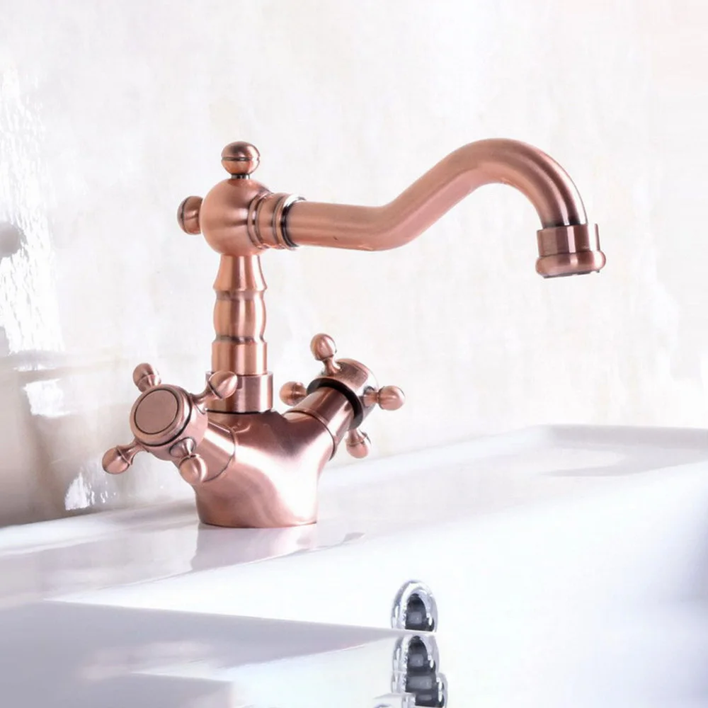 antique-red-copper-swivel-bathroom-basin-faucet-dual-cross-handles-single-hole-sink-mixer-tap-lnf256