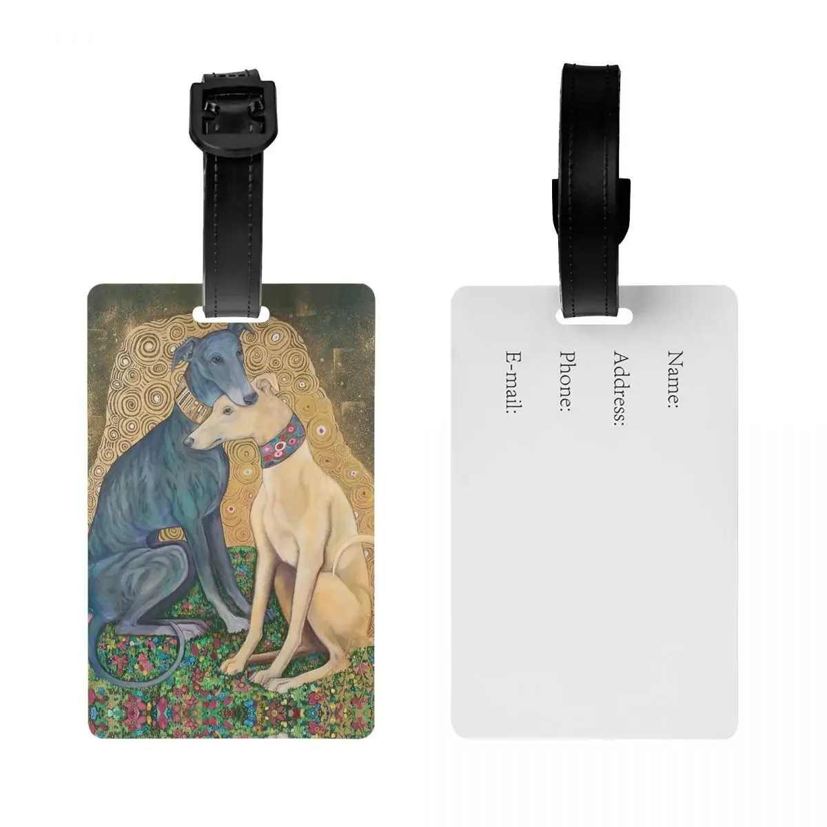 Gustav Klimt Greyhound Dog Art Luggage Tags Custom Whippet Sihthound Dog Baggage Tags Privacy Cover ID Label