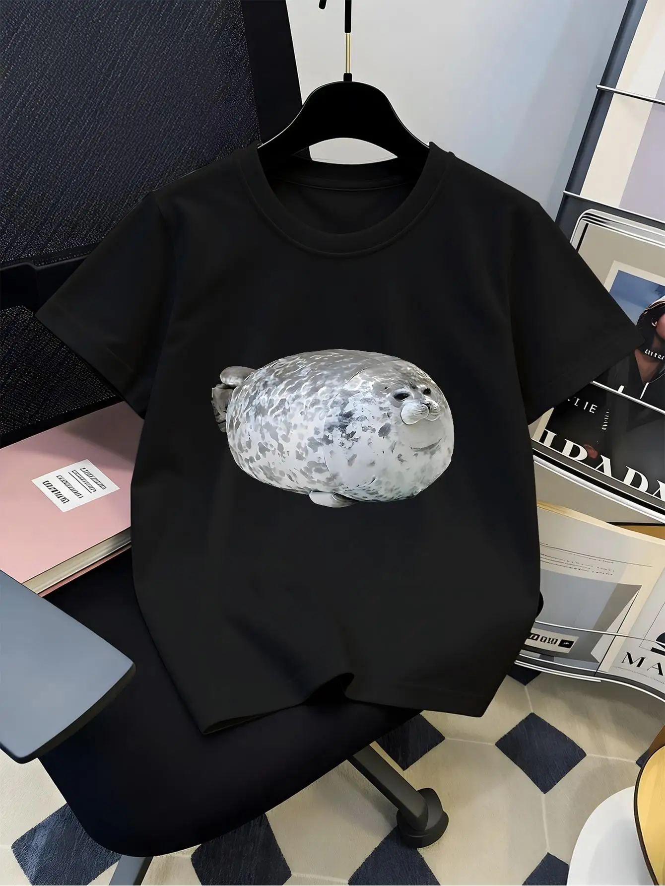 Cute Round Spotted Seal Animal Graphic Boys Girls Family Matching Casual Parent Kids Lovely Marine Creature Short Sleeve Outfit