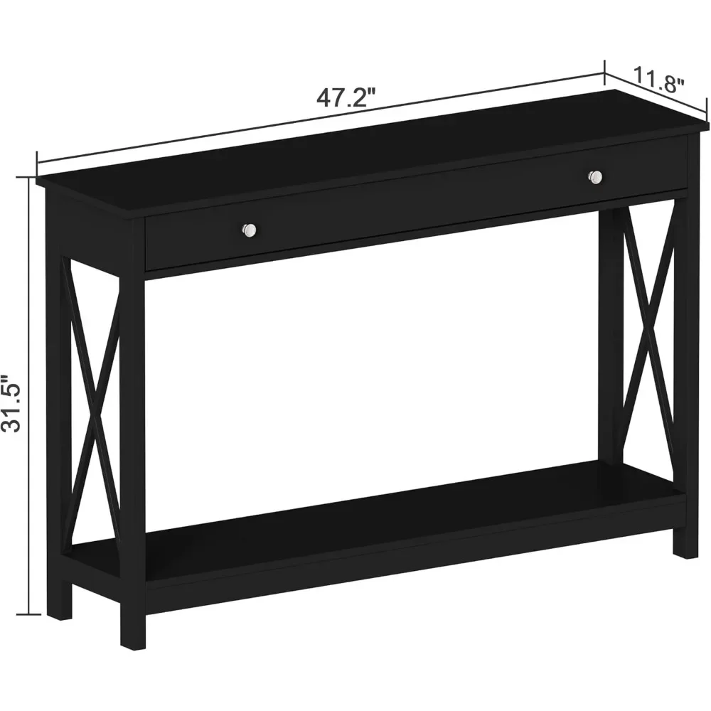 Farmhouse Control Desk with Drawers and Storage Shelves, Foyer Sofa Table, Narrow Entrance, Living Room, Hallway