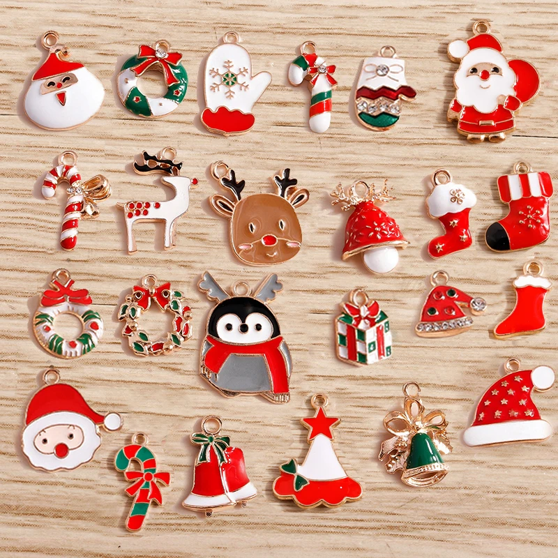 Tusember 20 Stück Niedliche Weihnachtsanhänger Weihnachtsmütze Glocke Socke Hirsch Weihnachtsmann Anhänger für Schmuckherstellung Ohrringe Halskette – Detail 1