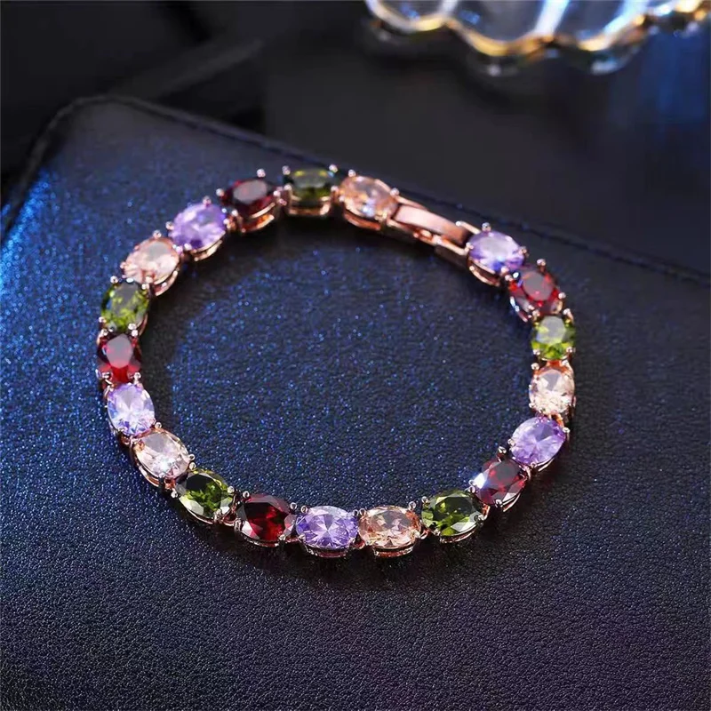 

Summer classic niche design egg shaped colorful zircon bracelet copper plated rose gold for both men and women