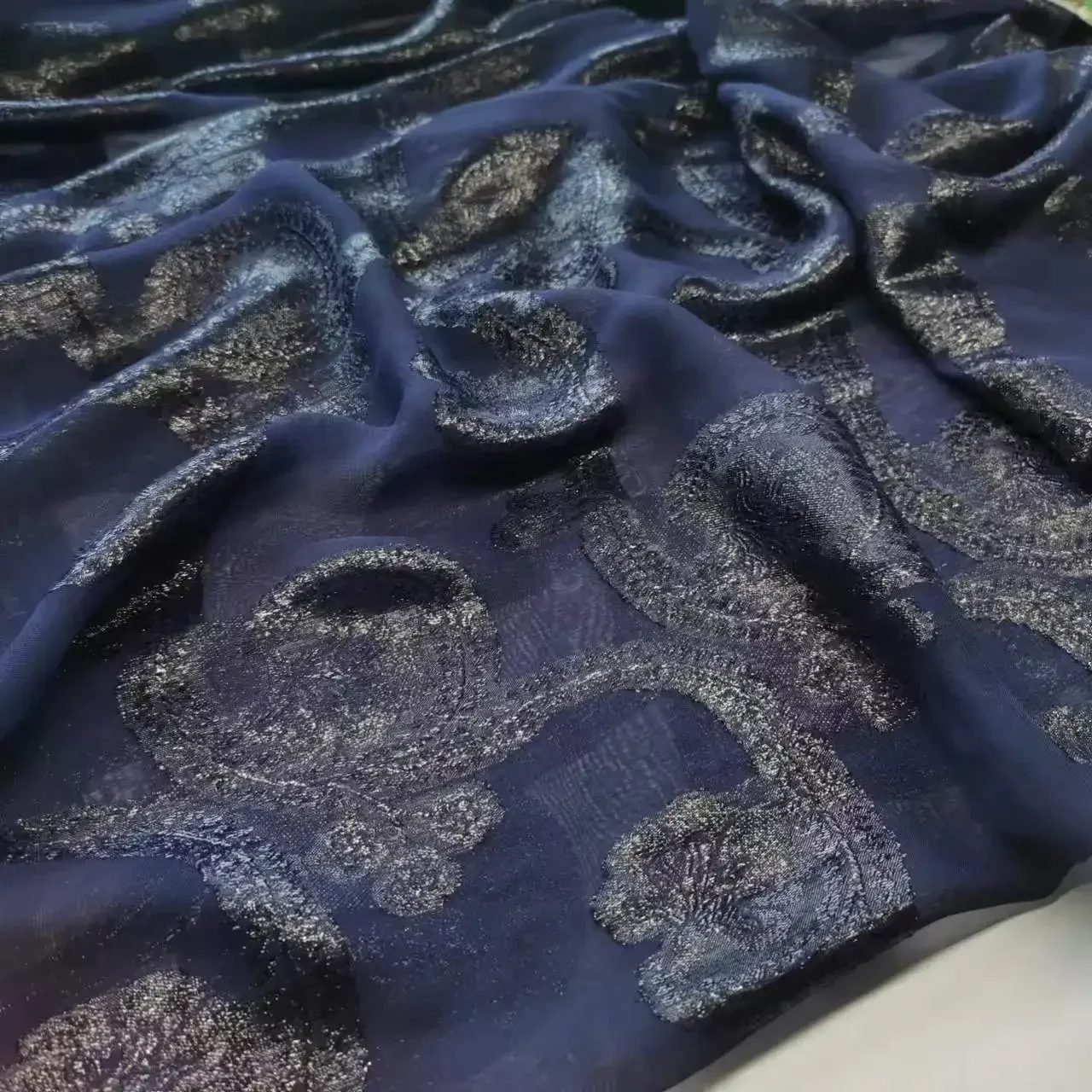 Shiny Lurex Polyester Chiffon Fabric Metallic Somali Dirac Dress Navy Decoration Sewing Material