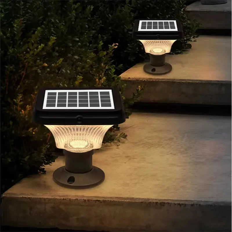 PLLY Outdoor Solar Post Lamp Modern Creative LED Courtyard Waterproof Column Light for Garden Balcony Villa Porch Decor