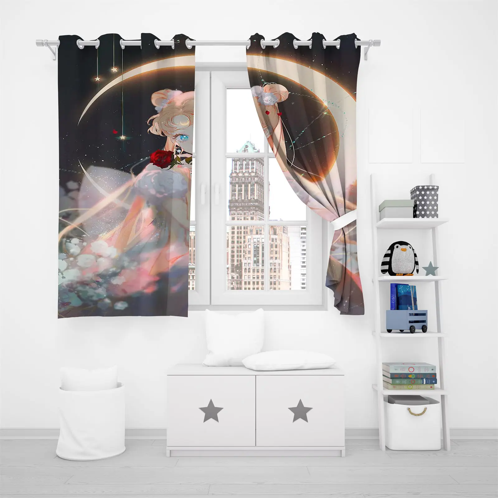 Sailor Moon 100% Polyester Blackout Curtains Living Room  Bedroom Kitchen Cartoon Cute Perforated Home Decor Anime