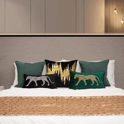 Retro American Gold Leopard Embroidered Pillow Cover Hotel Villa Living Room Sofa Decoration Cushion Cover Home Decor