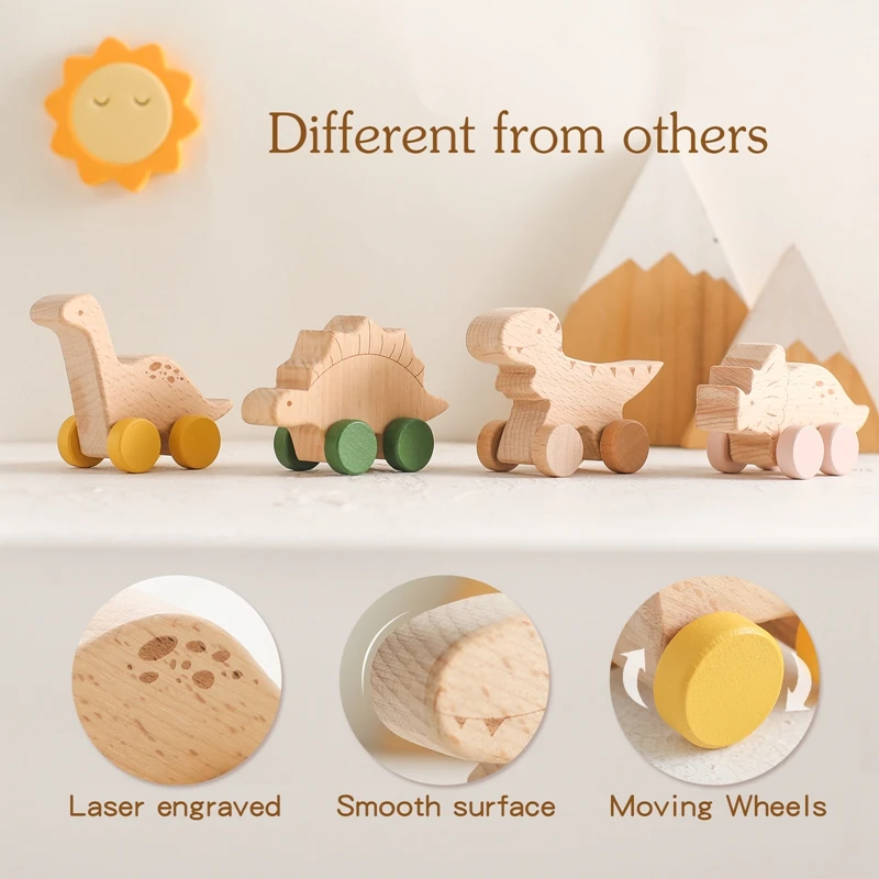 Montessori Holz spielzeug Dinosaurier Auto Bildung Holzblöcke Babys pielzeug von 3-5 Jahren schwarz Walnuss Holz Autos pielzeug für Kinder