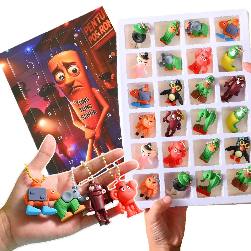 

24PCS Italian Brainrot Tung Figures Doll Advent Calendar Tralalero Bombardino Crocodilo Bananini Model Toy Surprise Box Gift