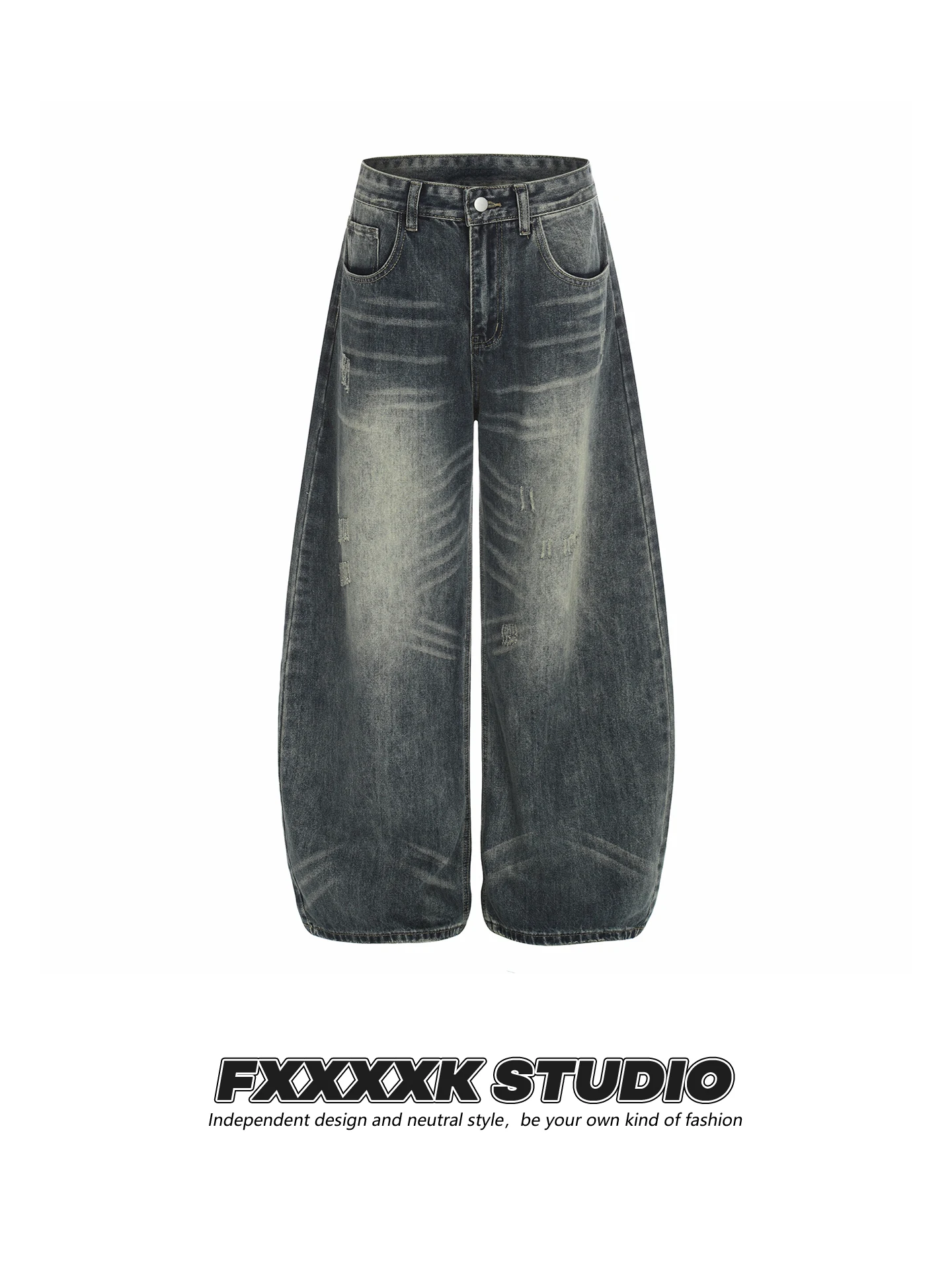 

Оригинальные потертые свободные широкие джинсы FXK в стиле ретро, американские модные потертые джинсы с царапинами, длинные брюки, мужские повседневные джинсы