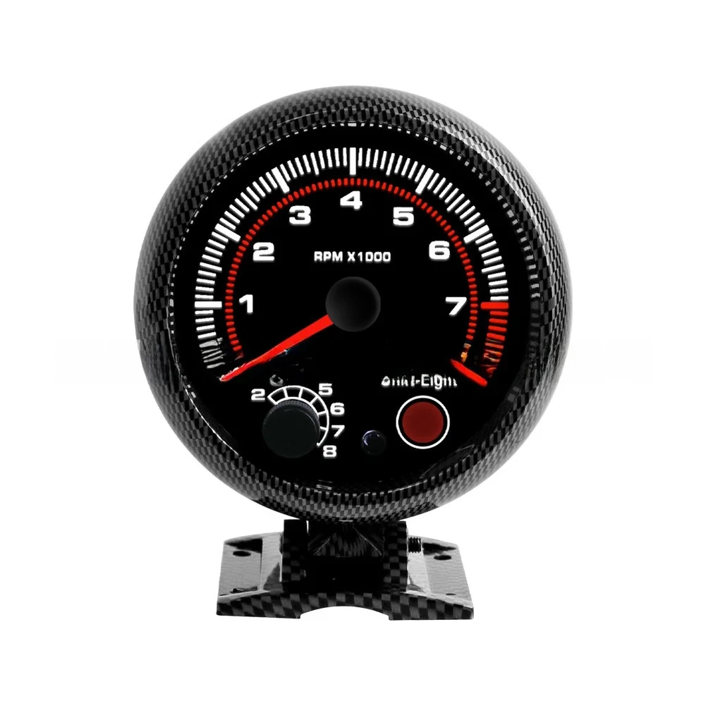 Rev Counter Gauge 95mm Diameter 0 to 8000 RPM for 4 6 8 Cylinder Cars Adjustable 2000-8000 RPM Carbon Fibre Housing
