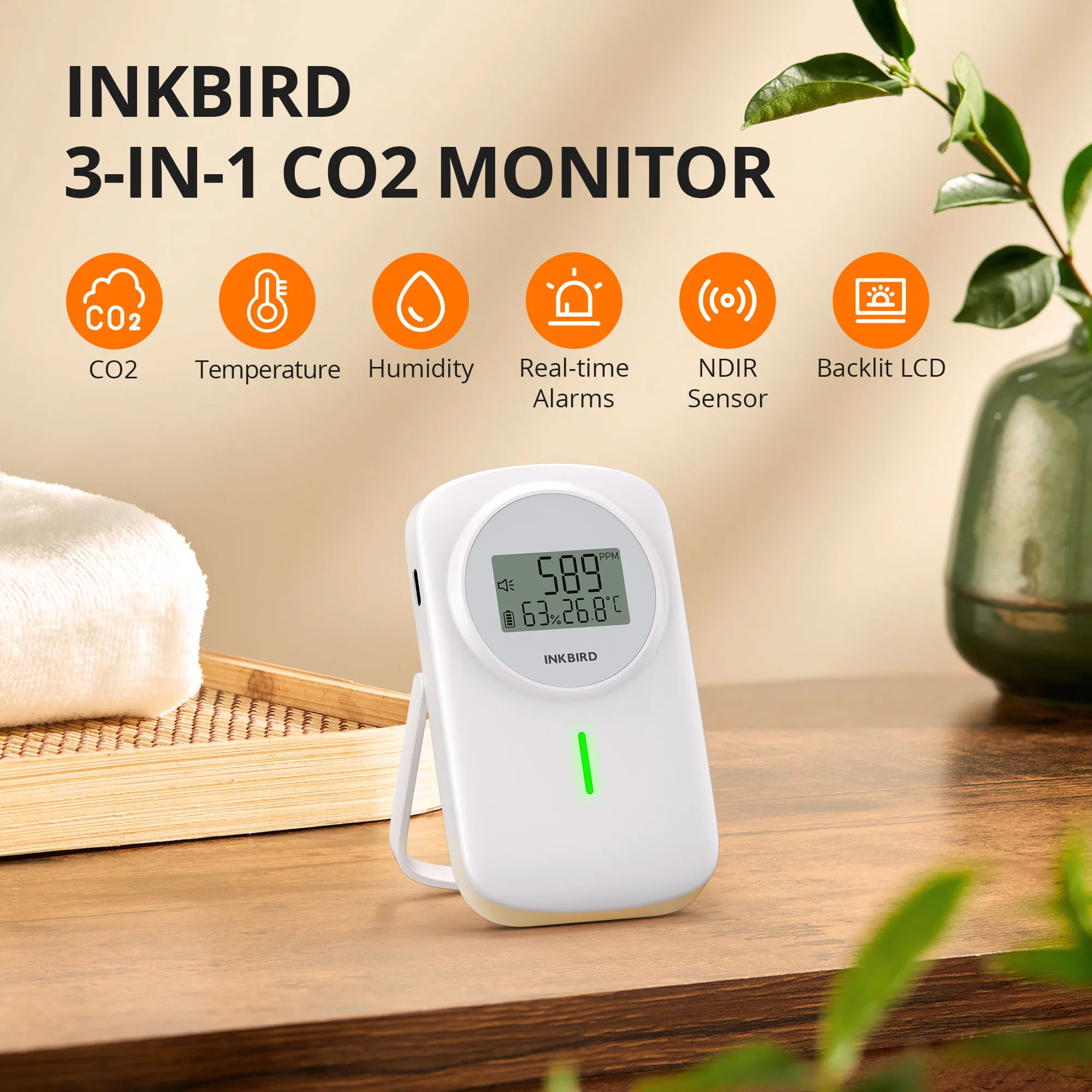 

INKBIRD Indoor CO2 Detector Dual Alarm System Temperature Humidity Carbon Dioxide Monitor for Office,Recreation Vehicles
