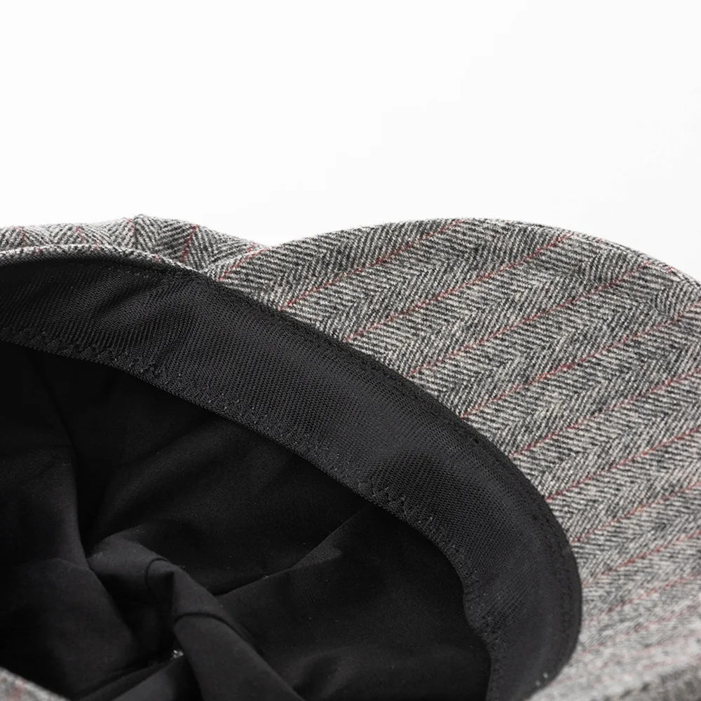 여성용 팔각형 울 혼방 모자 56-58cm 핀스트라이프 통기성 사계절 다용도 일상 착용 심플 디자인