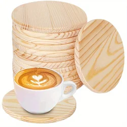 5Pcs Solid Wood Round Coaster Home Tea Set Heat Insulation Mat Round Blank Wooden Coasters for Crafts with Non-Slip Silicon Dots