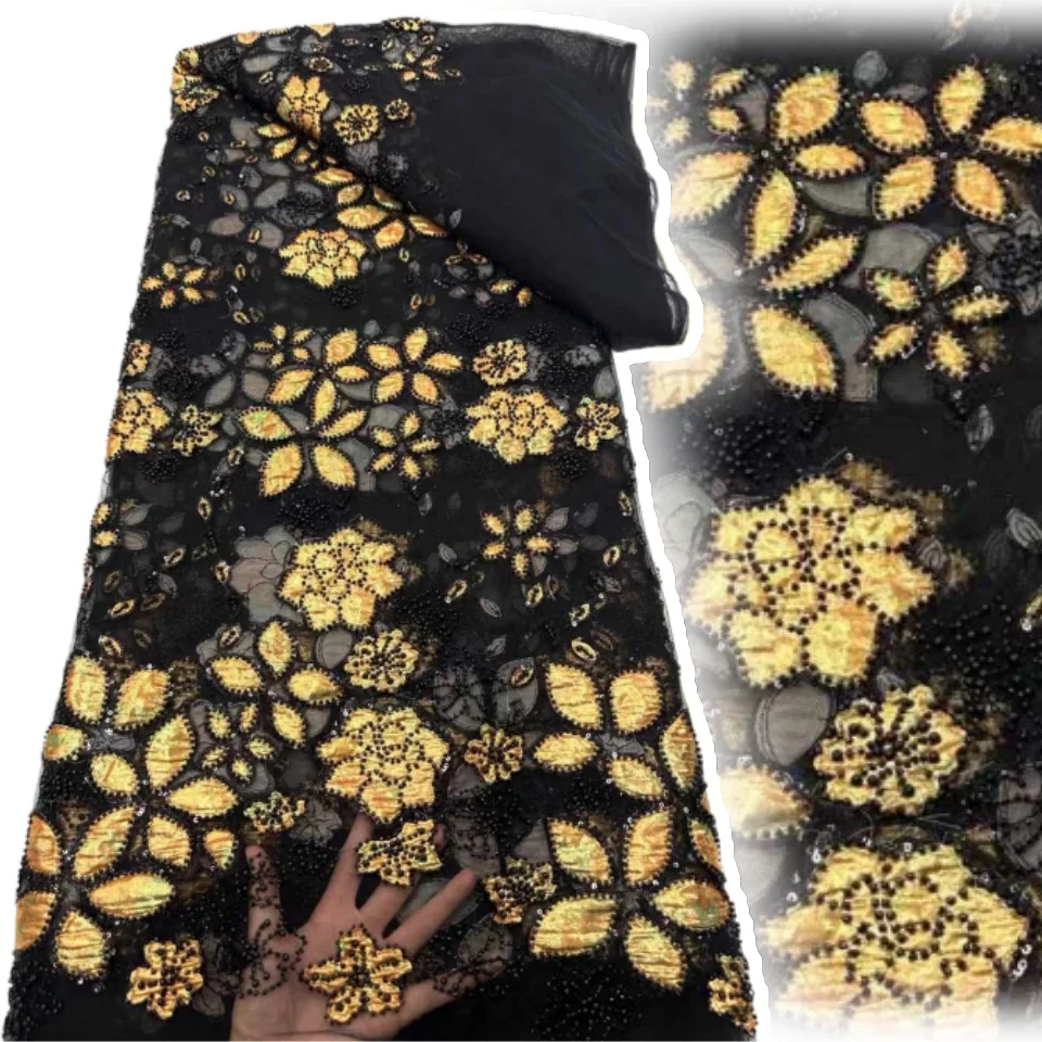 

Luxury French Mesh Tulle Lace Sequined Fabric 2025 High Quality 5 Yards African Lace Fabric Nigerian Net Party Dress Sew TP1757