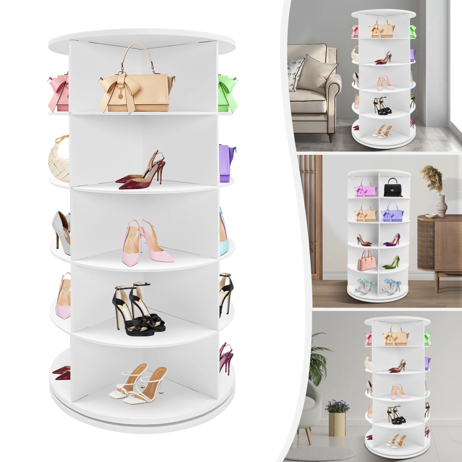 ابيض 360 °   رف أحذية دوار قائم بذاته، كل 4 حجرة تستوعب ما يصل إلى 20 زوجًا من الأحذية، للمدخل وغرفة المعيشة