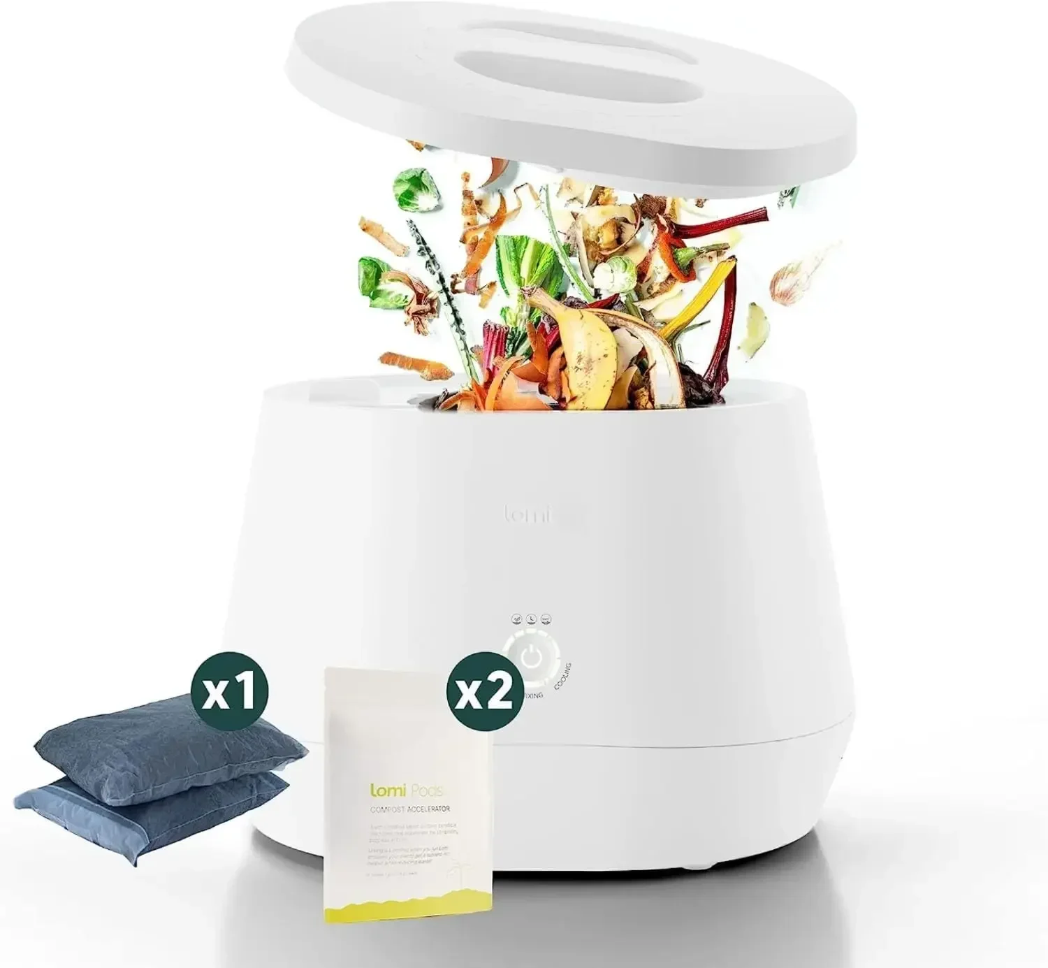 Lomi Electric Kitchen Composter Bundle (90 Cycles), 3L, World’s First Smart Waste Home Food Upcycler, Single Button Operate, Ind