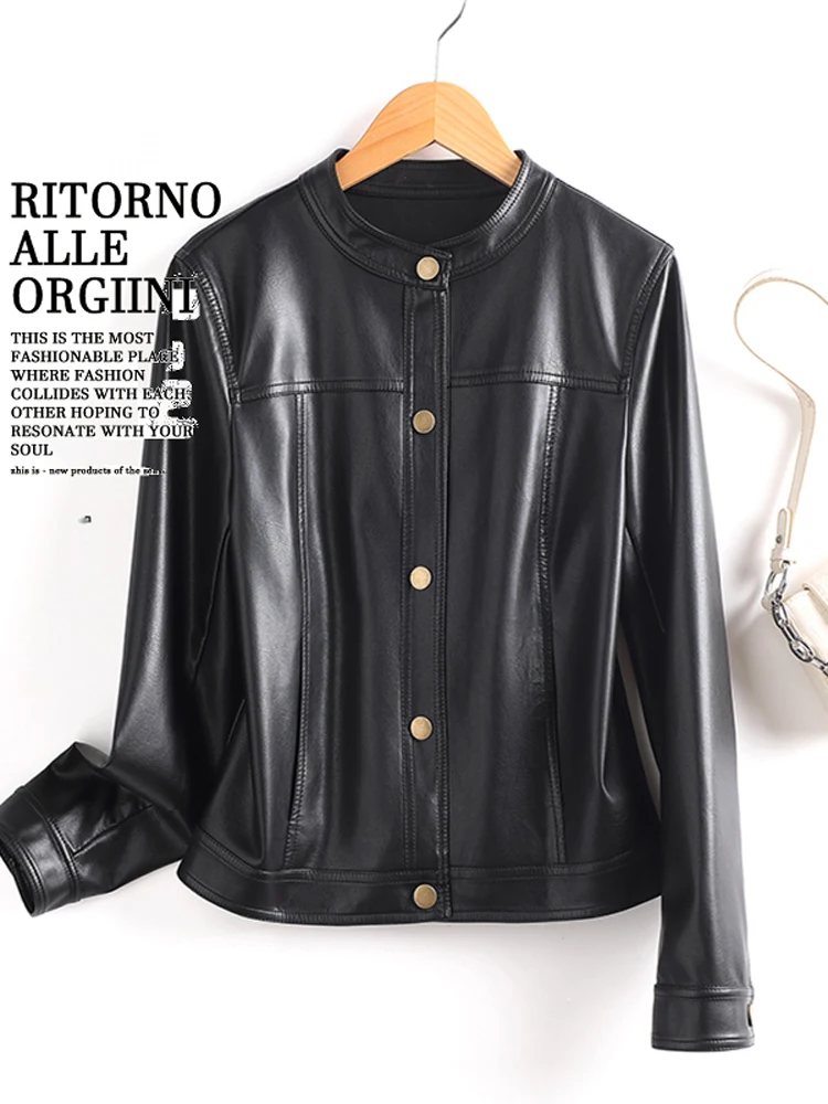 

Ning Genuine Leather Jaet Women's ort Sle Motorcycle Spring Autumn eepskin Faionable Slim Fit Commute Sle