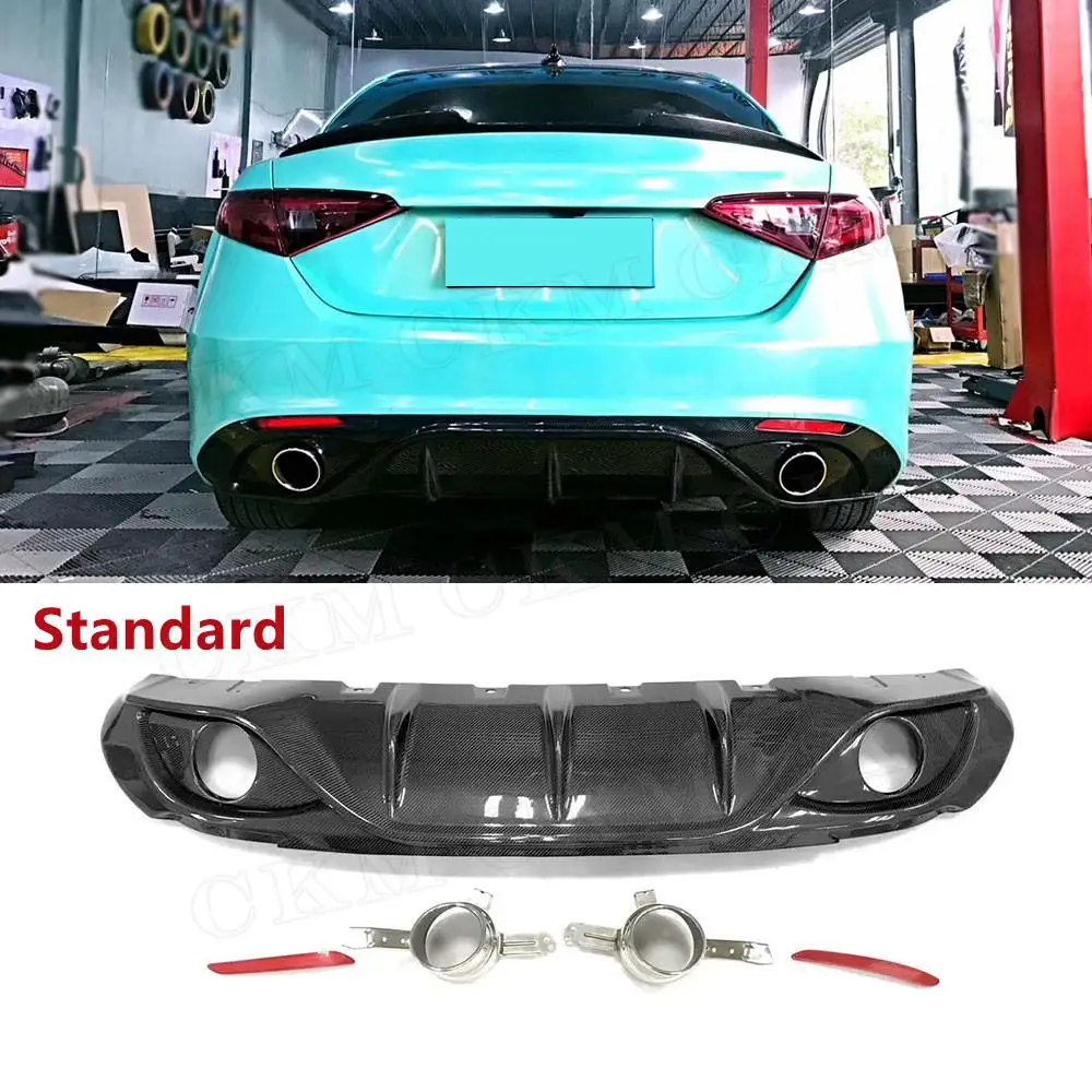 Carbon Fiber Material Rear Bumper Lip Diffuser with Exhaust Tip Reflectors Sport /Standard Style For Alfa Romeo Giulia 2016-2018