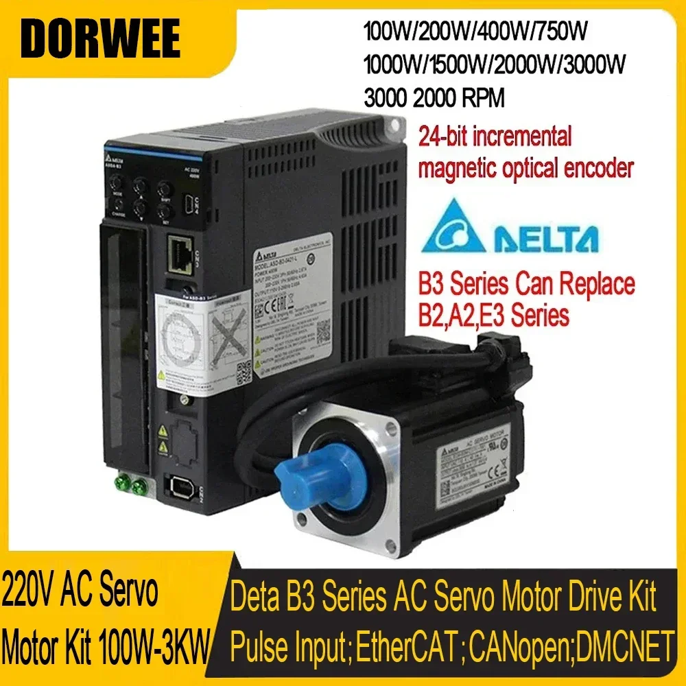 

Delta B3 Serie 220V AC Servo Motor Drive Kit 400W 750W 40 60 80130mm Flange 24bit Incremental Replace B2 A2 Pulse Input EtherCAT