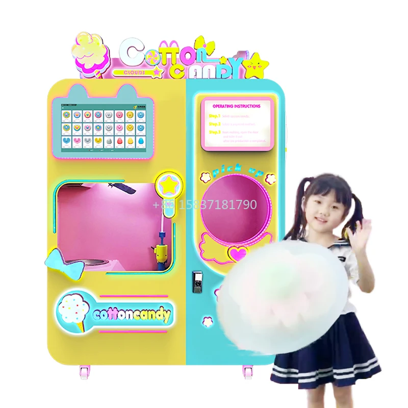 Cotton Candy Vending Machine Small Business Support Multi-Language Commercial Marshmallow Cotton Candy Making Machine for France