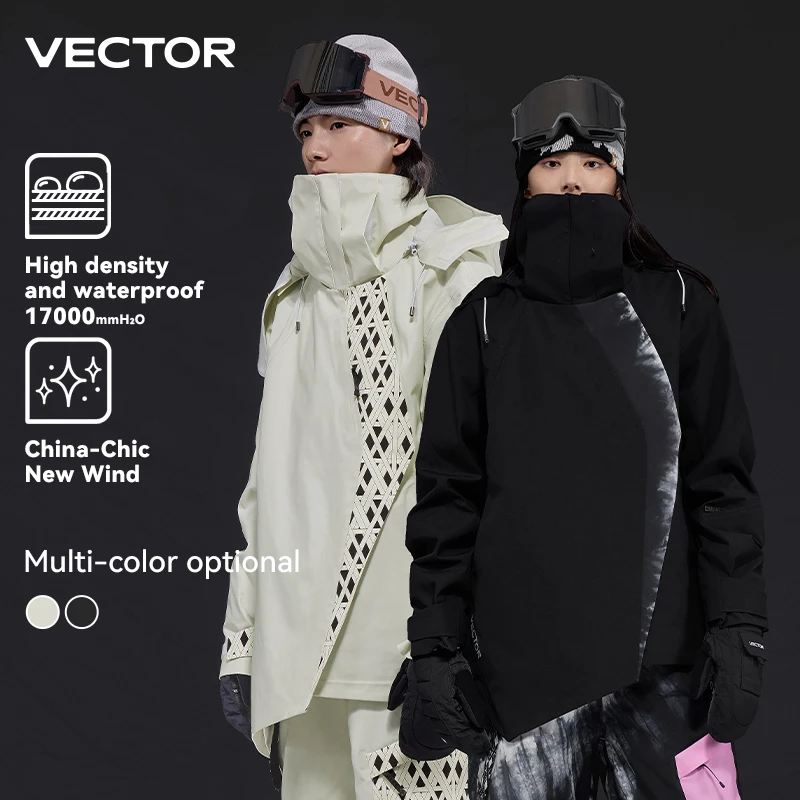 VECTOR Men\'s and Women\'s 3L Diagonal Jacket Windproof and Waterproof Nylon Full Pressure Adhesive Technology for Outdoor Skiing