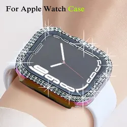 Bling Glass+Cover For Apple Watch Case 44mm 45 41mm 40mm 44 mm women Diamond bumper+Screen Protector iwatch series 7 9 8 5 6 SE