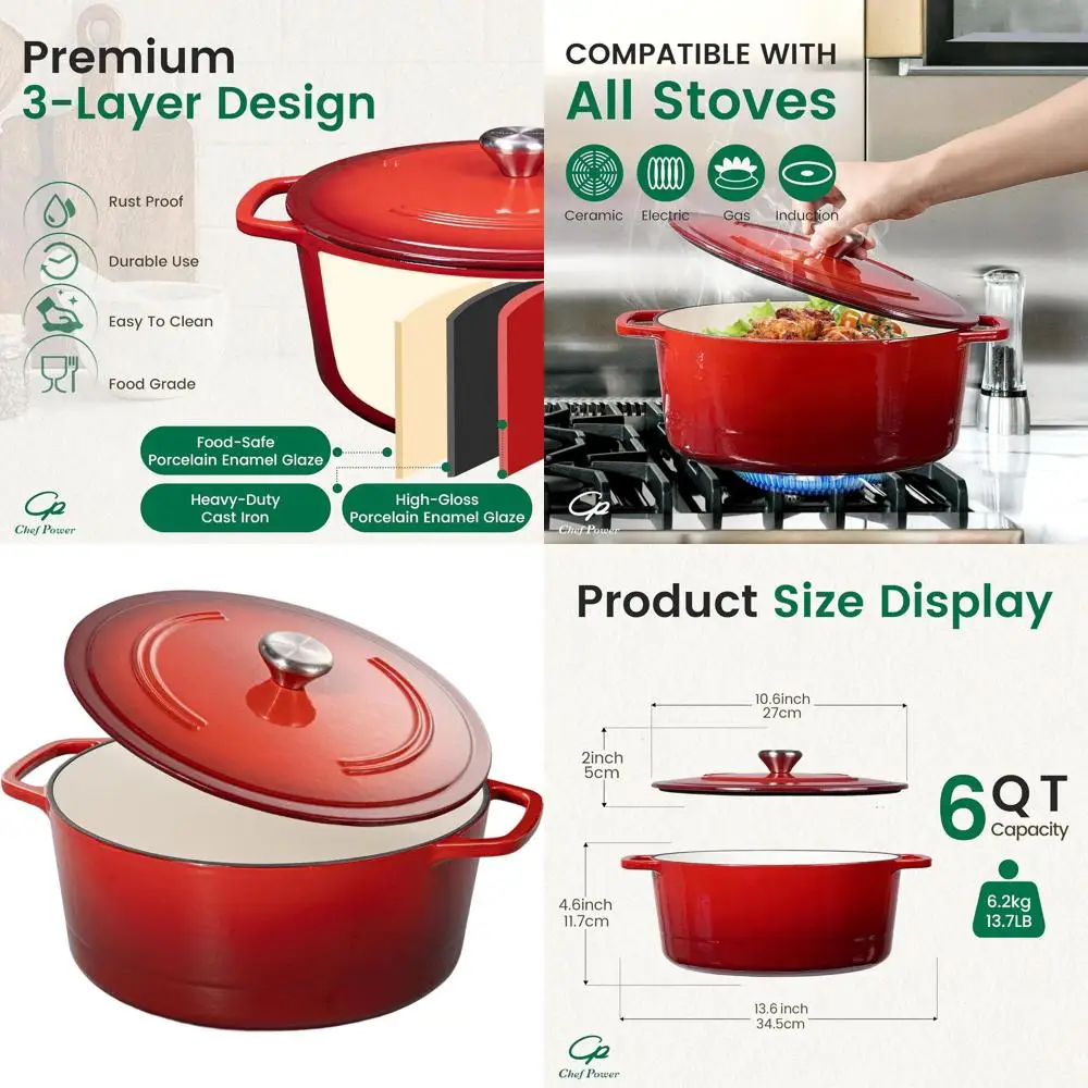 

6-Quart Enameled Cast Iron Dutch Oven, Red Gradient, Ideal for Baking Bread, Braising, Stews, and Roasting