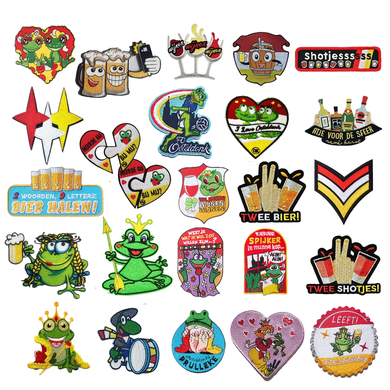 Netherland Oeteldonk Carnival Noord-Brabant Flag Frog Beer Patches for Clothing Iron on Embroidered Sew Applique Patch Badge