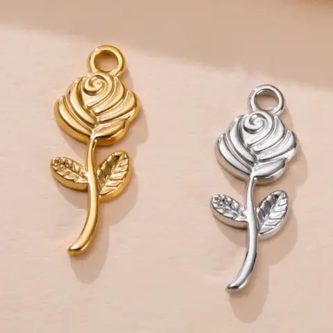 टीमर 5 पीस/लॉट गुलाब आकर्षण स्टेनलेस स्टील सोने के रंग फूल संयंत्र लटकन हार बालियां DIY आभूषण बनाने के लिए थोक 10 best sales गुलाब के आकर्षण - №7