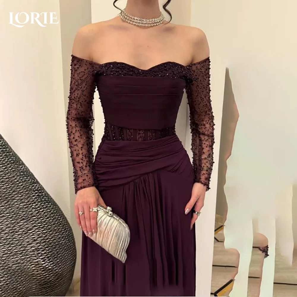 

LORIE Glitter Shiny Beads Evening Dresses Luxury Off Shoulder Sweetheart Pleats Sexy A-Line Ruched Prom Dress Bride Party Gowns