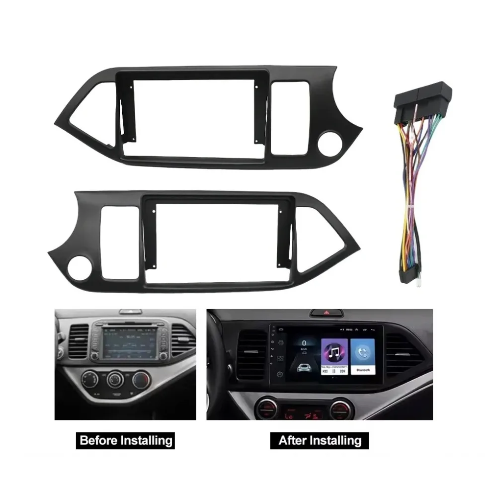 لكيا مورنينج بيكانتو 2011-2015 9 بوصة راديو السيارة فآسيا الإطار نظام تحديد المواقع ستيريو داش تركيب عدة الحافة لوحة #4