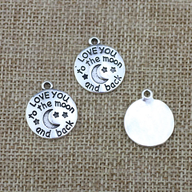 2022 High Quality 10 Pieces/Lot Diameter 18mm Love you to the moon and back Round Disc Message Charms Bracelet Pendant