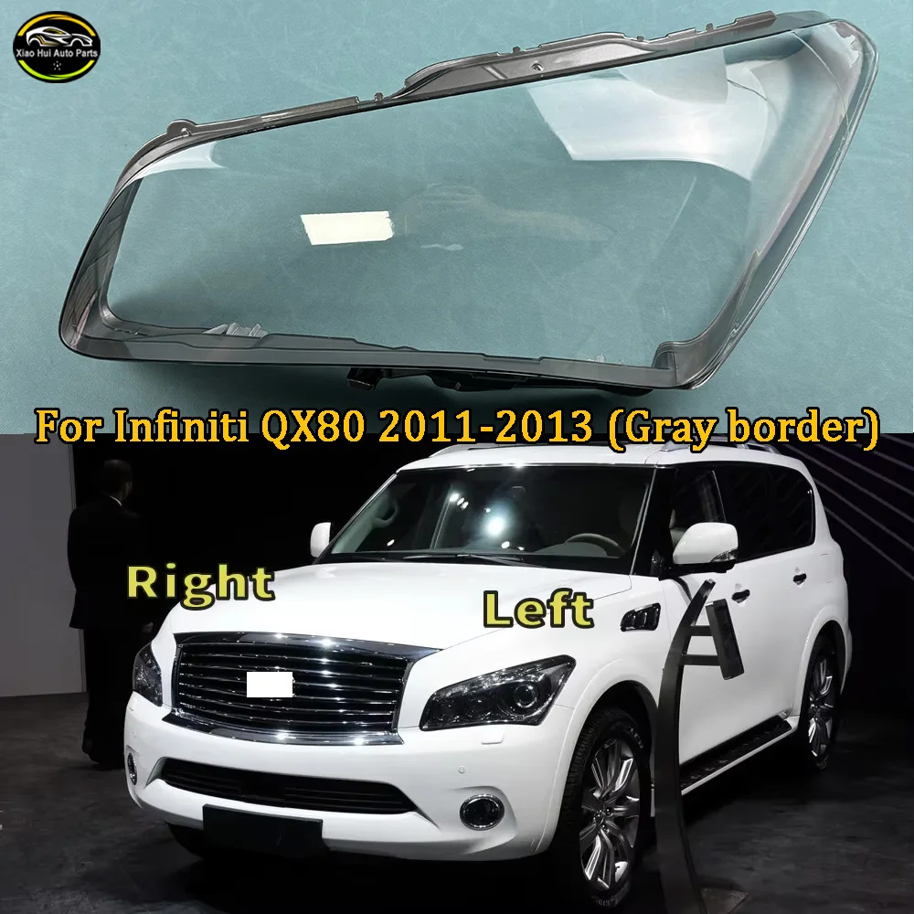 Headlamp Cover Transparent Lampshade Headlight Shell Mask Lens Plexiglass For Infiniti QX80 2011 2012 2013 (Gray border)