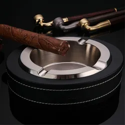 Genuine Leather Ashtray Metal Top Grade Cigar Ashtray Luxury Desktop Smoking Accessories Ashtray Cigar Gift For Men Boyfriend