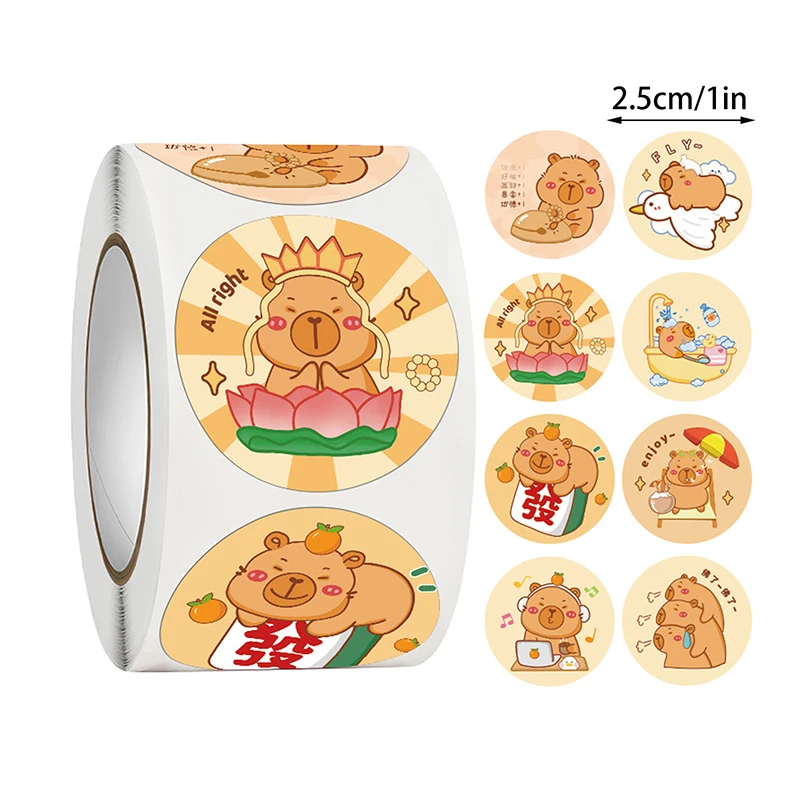 500pcs/Roll Cute Capybara Sticker Labels Sealing Sticker Stationery Supplies DIY Graffiti Aesthetic Decoration Stickers