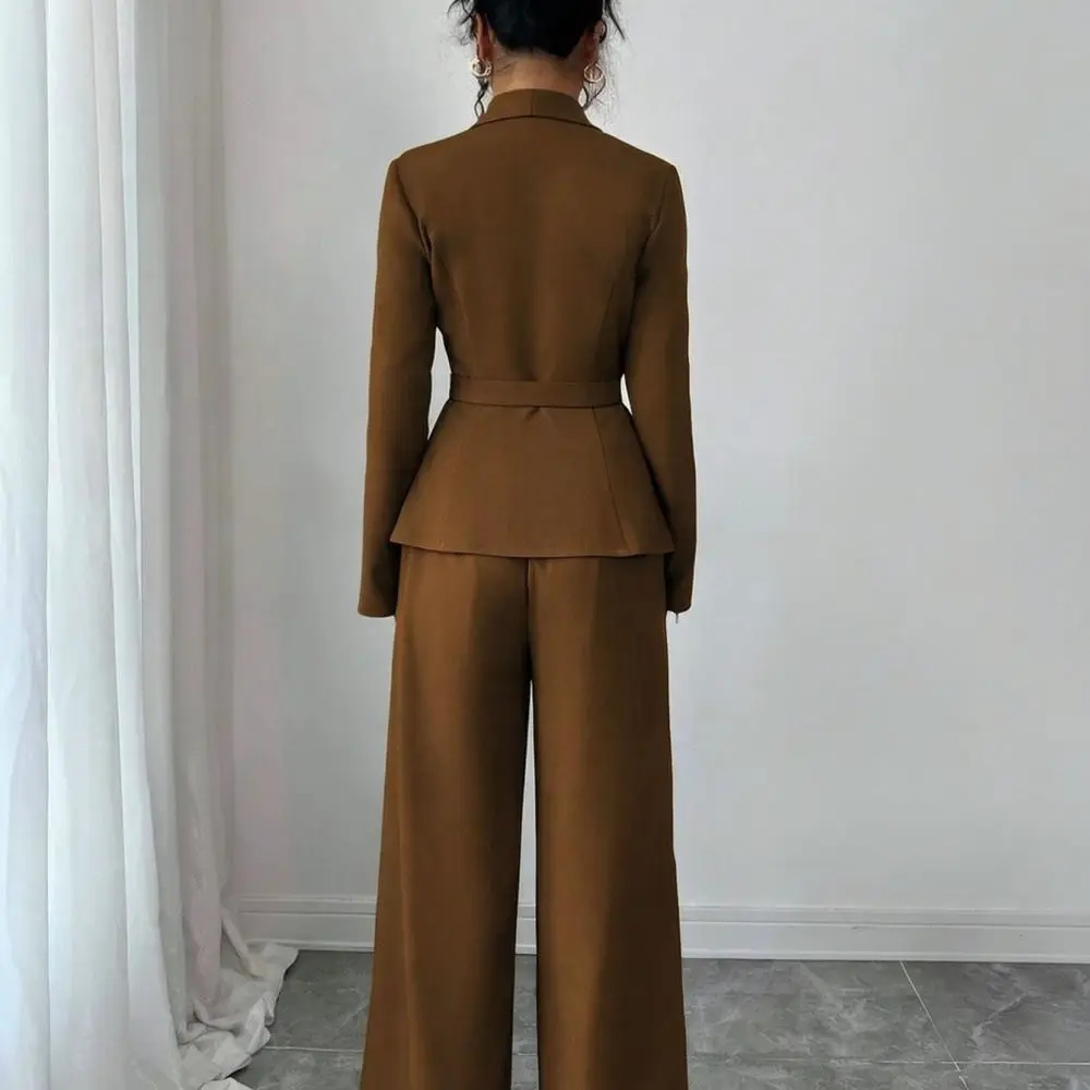 Womens Fashion Blazer Pants Set Spring Autumn Casual Elegant Solid Color Long Sleeve Jacket Wide Leg Trousers Lady Outfits