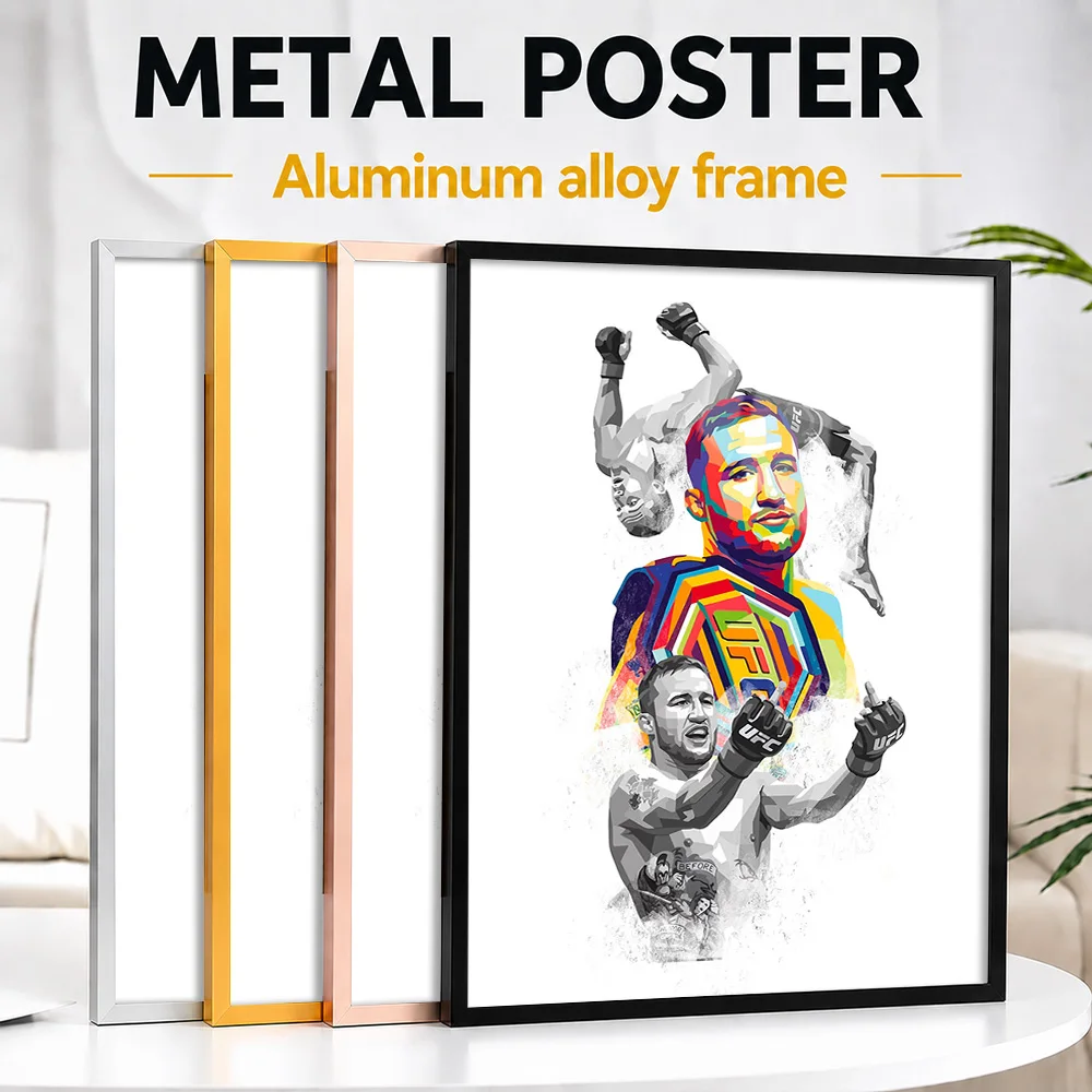 MMA Fighter Justin Gaethje Pop Framed Aluminum Metal Poster Personalized Mixed Media Wall Art For Home Gym And Training Studio