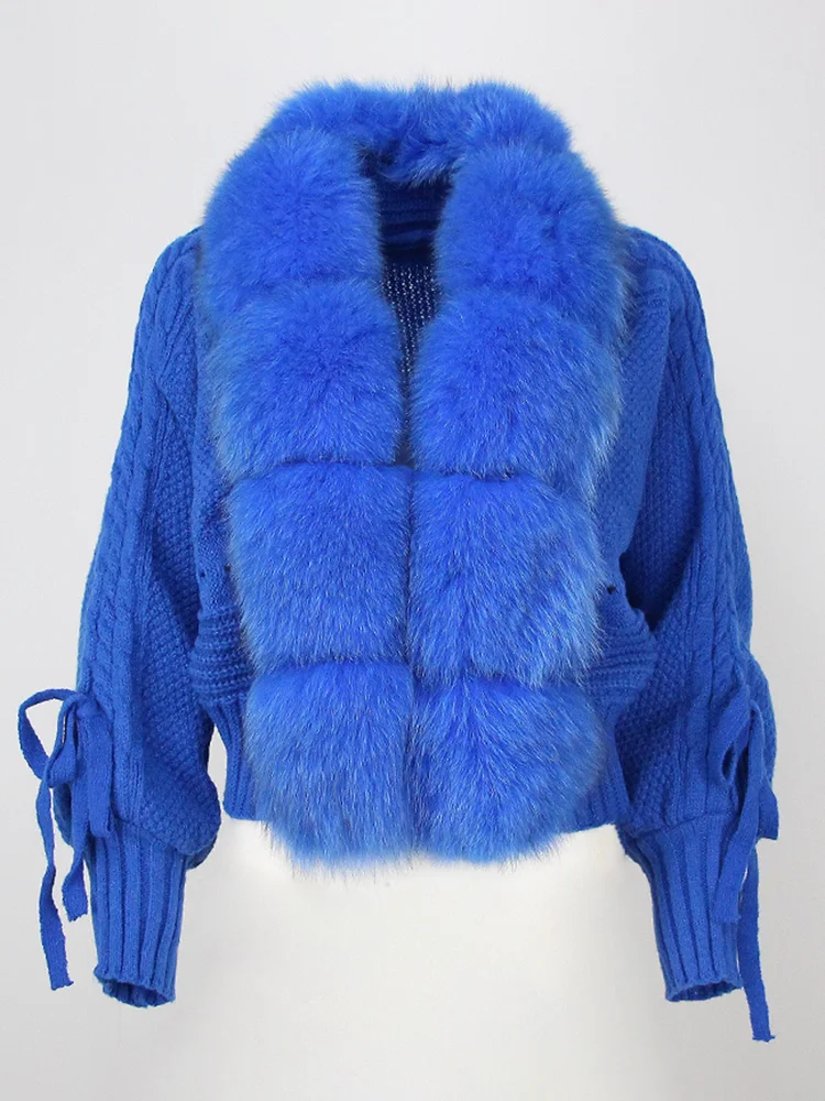 OFTBUY 2023 Winter Frauen Casual Echt Fox Pelz Kragen Neue Mode Kurze Warme Lose Gestrickte Jacke mit Natürliche Pelz Knopfleiste Mantel