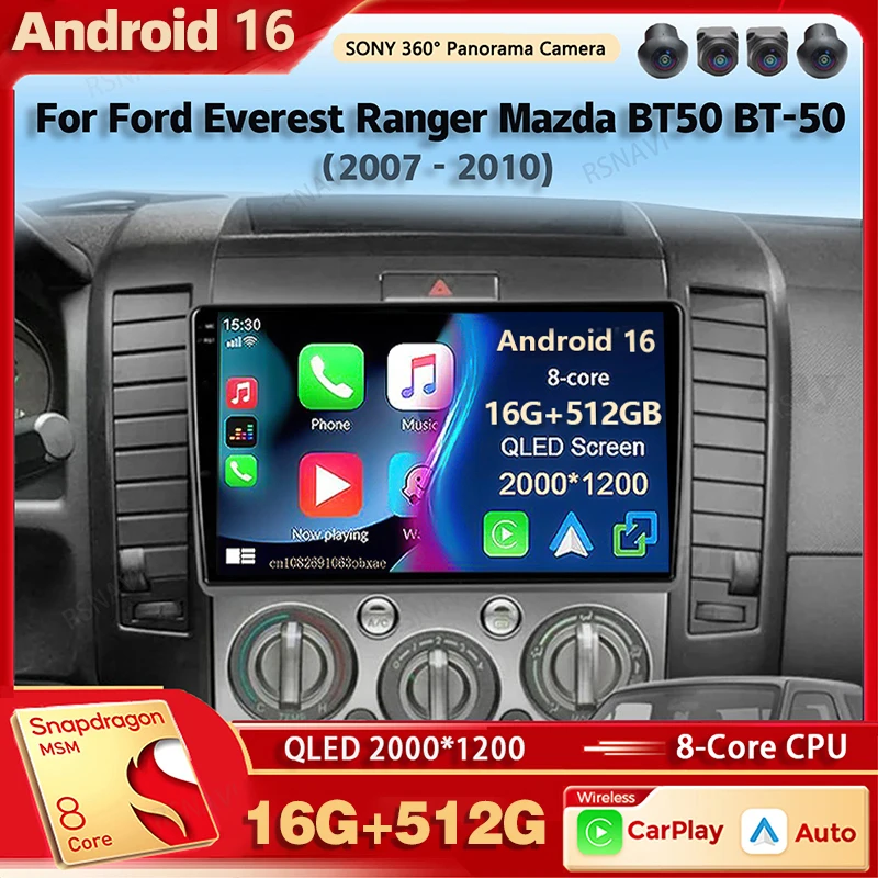 Android 16 Qualcomm Car Radio Multimedia Player For Ford Everest Ranger Mazda BT50 BT-50 2006 2007-2010 Wireless Carplay Car BT