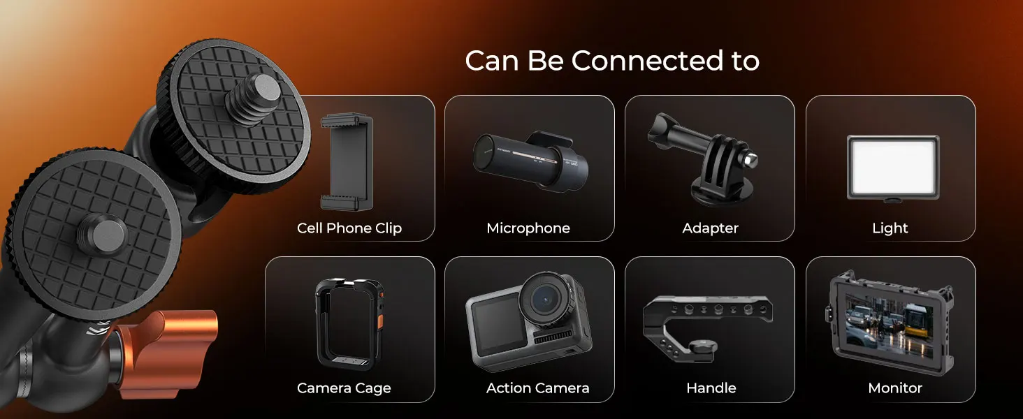 K&F CONCEPT Magic Arm mit 1/4"-Schraube, 2er-Pack, 9,8" Kamerahalterungsarm, 360° ° Kugelköpfe für DSLR-Kameras, Monitore, Blitzgeräte, LED-Leuchten und Kamerakäfige – Detail 4