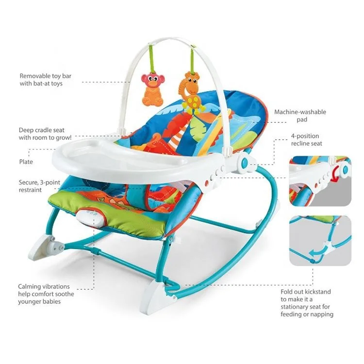 KSF-Multi-funcional Vibração Cadeira de balanço com música e jantar cadeiras, Baby Cradle Folding Toy, 2 em 1