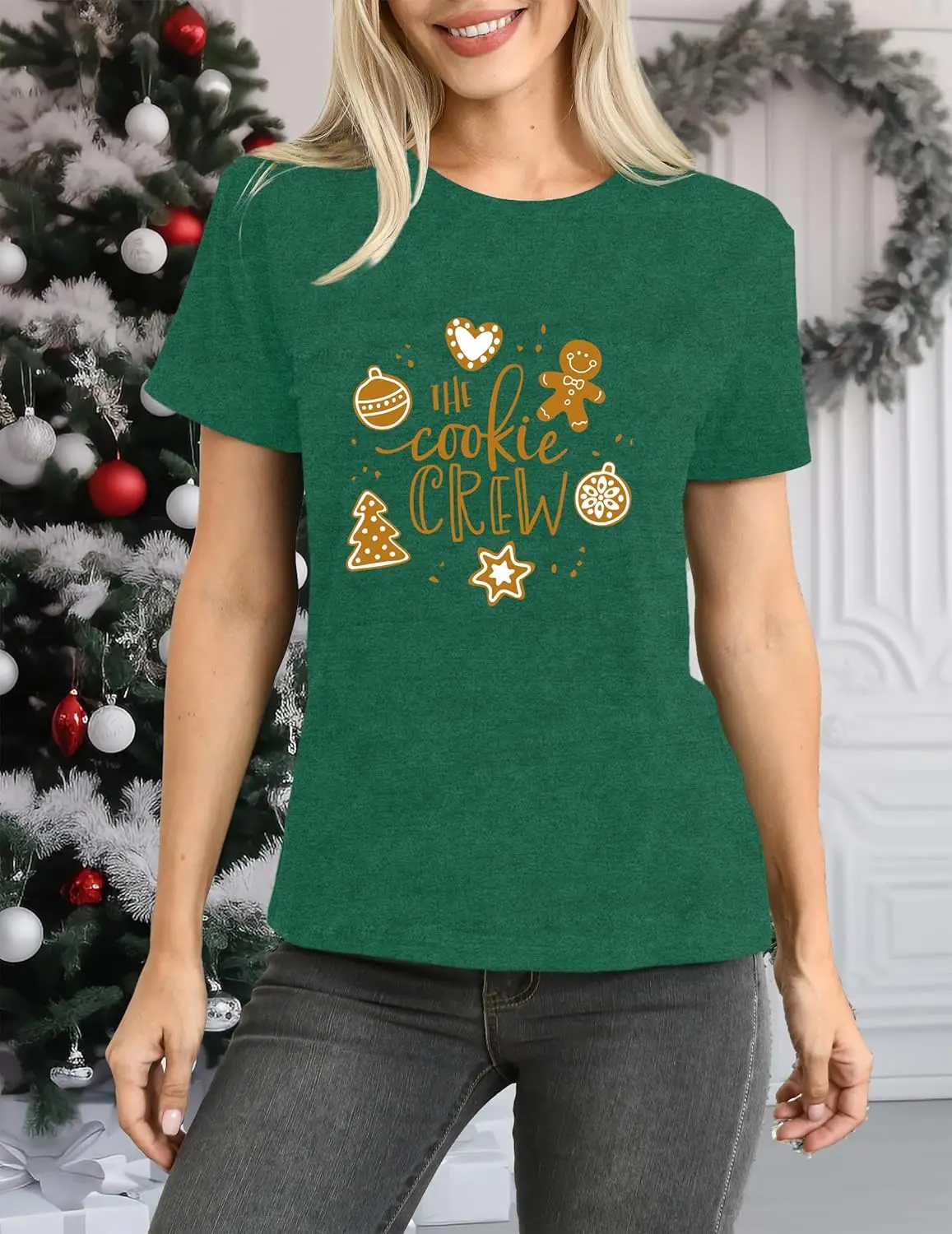 Christmas Crew Shirts for Women The Cookie Crew Printed T Shirts Cute Xmas Holiday Tee Tops