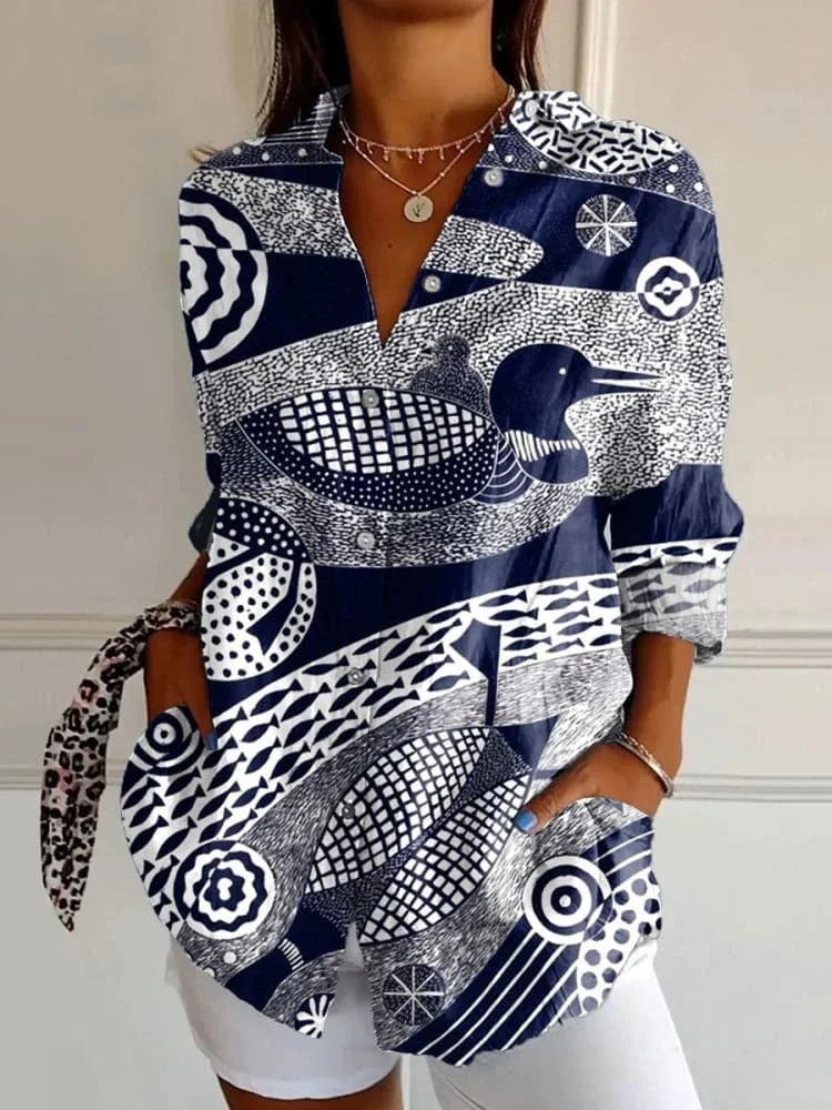 Fashion new style women's long-sleeved shirt loose and comfortable casual daily women's top trendy floral print long-sleeved shi