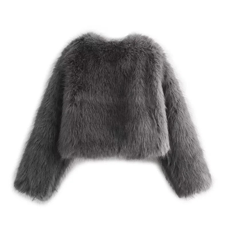 Traf kurz geschnittene Kunst pelz jacke weibliche flauschige Winter frau Mantel Luxus elegante Damen jacken Langarm kurze Mäntel Strickjacke