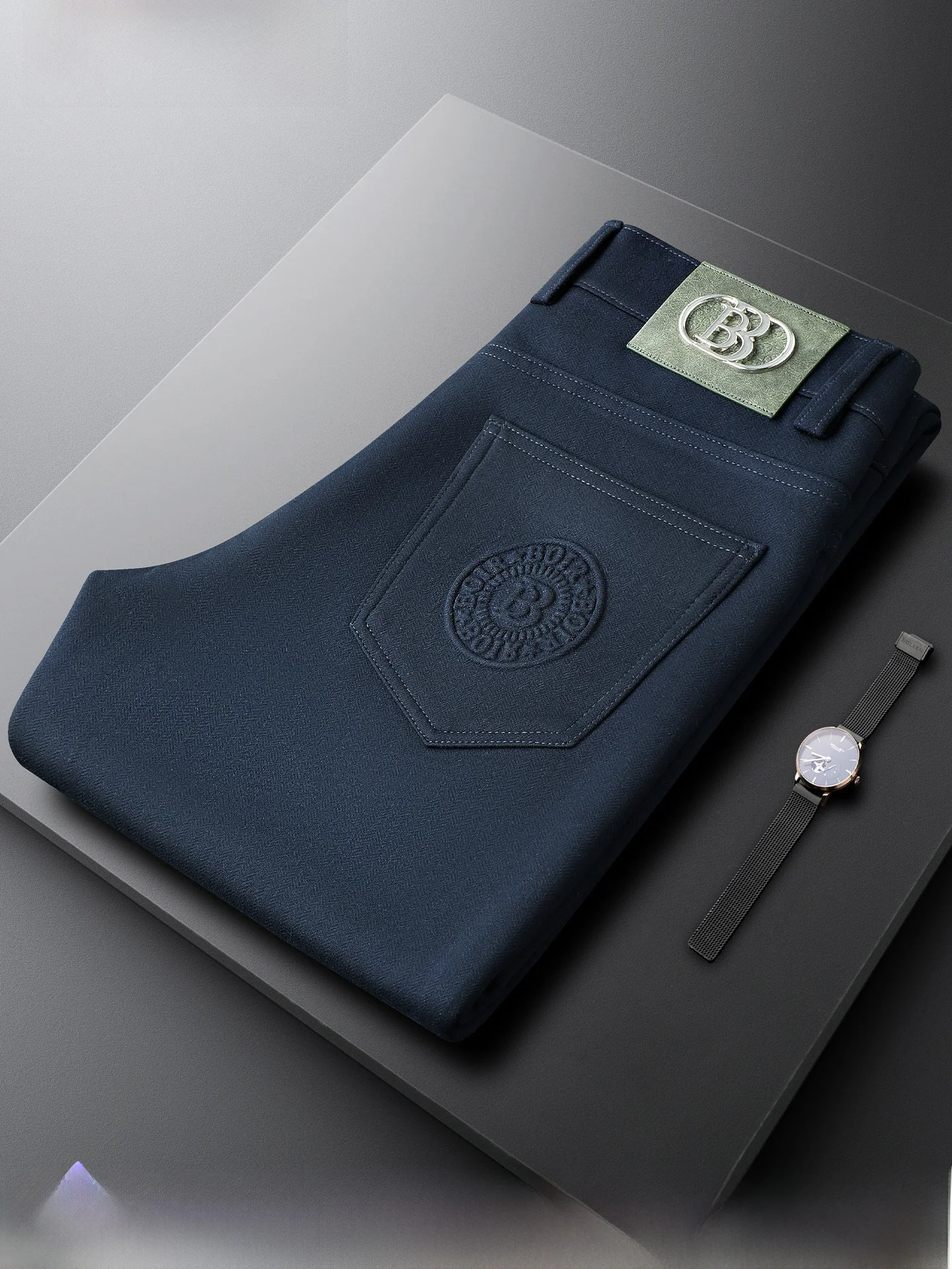 

Blue Slim Fit Straight Leg Thi Casual Pants for Men Faionable Autumn Winter Commute Busin Polyester Viscose Blend