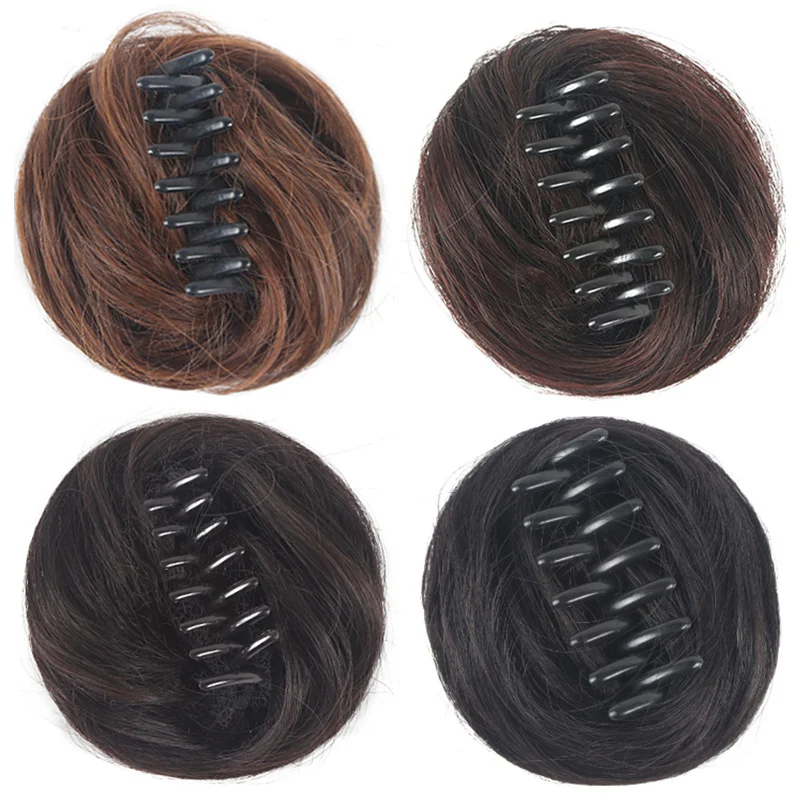 Synthetic Hair Bun Black Brown Straight hair Messy Scrunchies Bun Claw Clip in Hair Extension Updos Hairpiece for Women Chignons