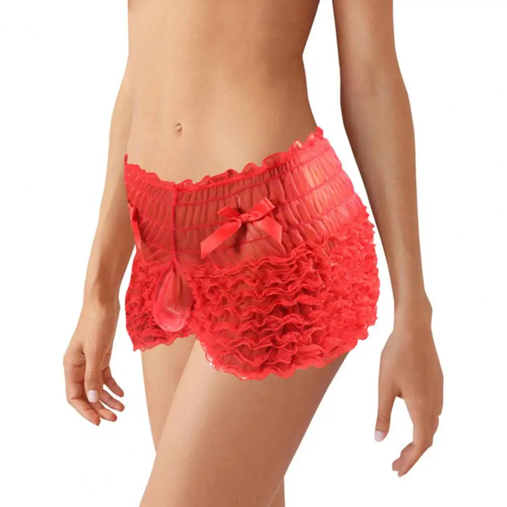 Men's High Waist Lace Panties with Bowknot